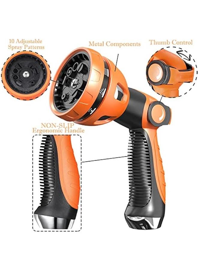 Water Hose Nozzle|Garden Hose Nozzle Hose Spray Nozzle with 10 Patterns High Pressure Hose Nozzle for Garden Hose for Watering Plants Washing Cars Pets(Orange)