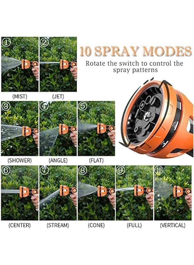 Water Hose Nozzle|Garden Hose Nozzle Hose Spray Nozzle with 10 Patterns High Pressure Hose Nozzle for Garden Hose for Watering Plants Washing Cars Pets(Orange)