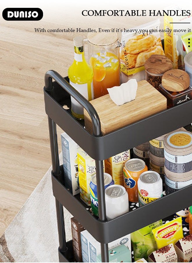 4 Tier Rolling Utility Cart Organizer,  Rolling Metal Storage Organizer,Mobile Utility Cart,Kitchen Trolley Cart,Mobile Shelving Unit For Kitchen, Bedroom, Bathroom, Office, Laundry Room And Garage