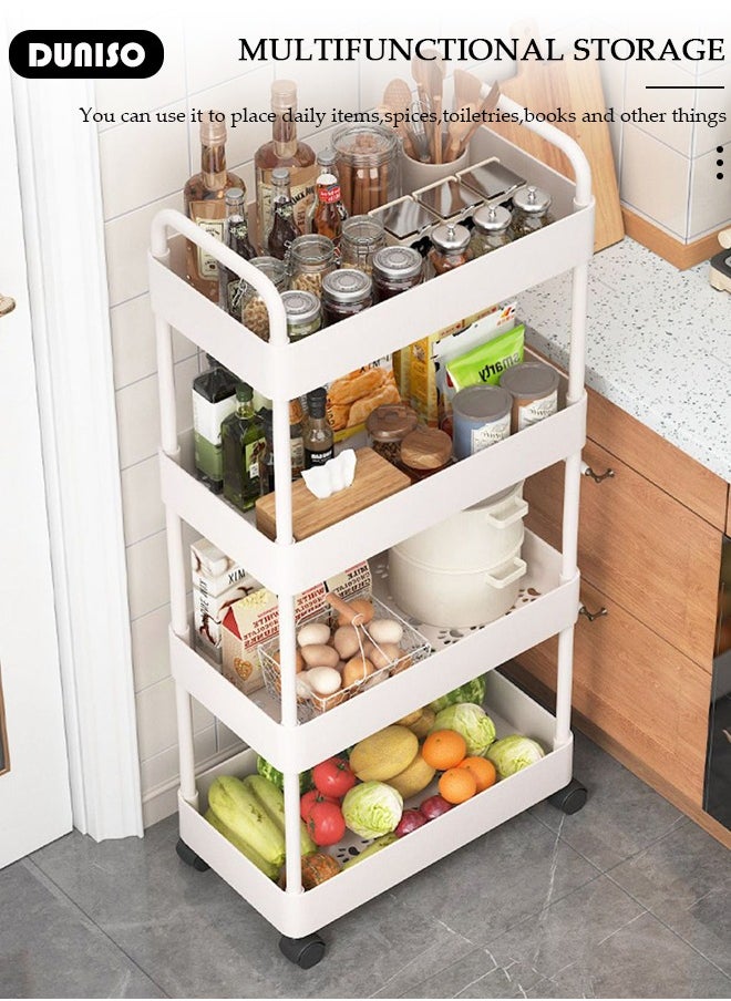 4 Tier Rolling Utility Cart Organizer,  Rolling Metal Storage Organizer,Mobile Utility Cart,Kitchen Trolley Cart,Mobile Shelving Unit For Kitchen, Bedroom, Bathroom, Office, Laundry Room And Garage