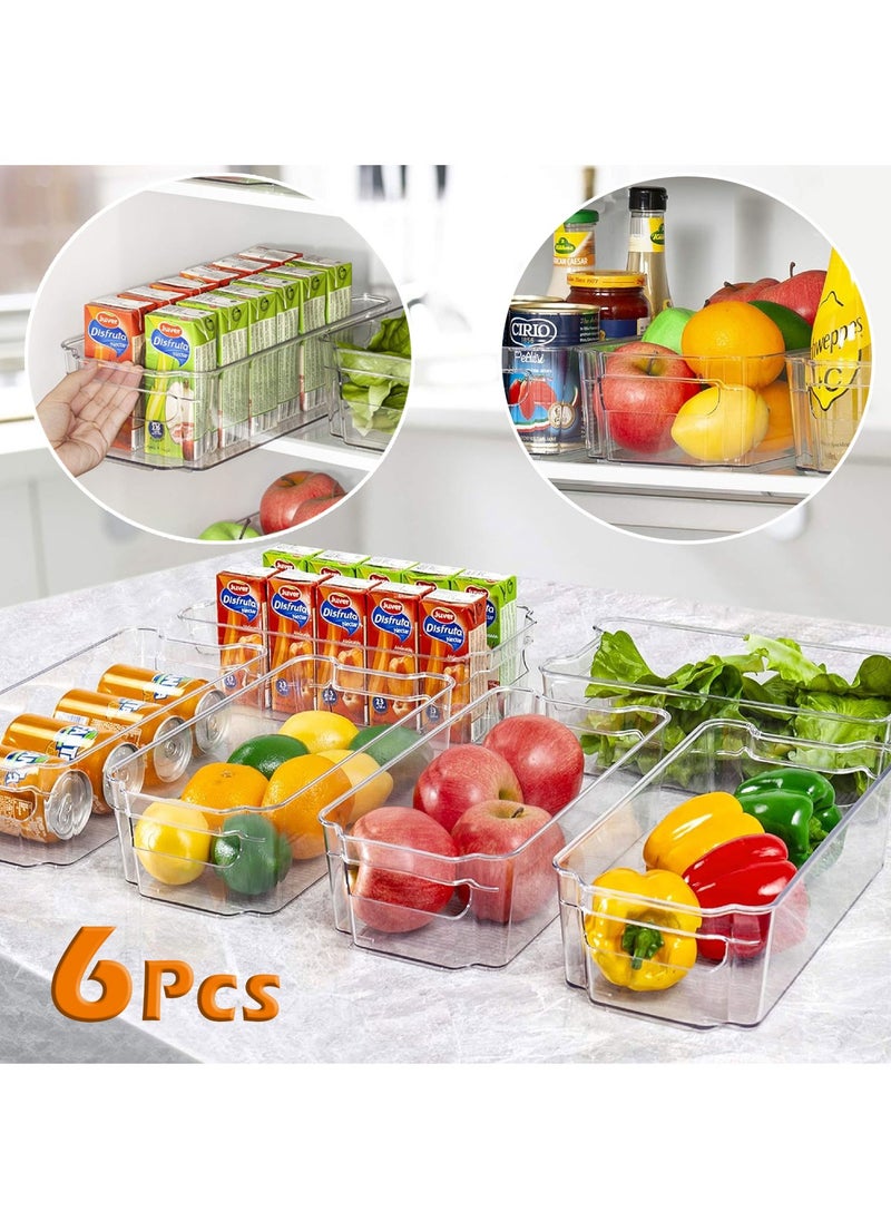 Refrigerator organization Bins 6 pieces made of clear plastic suitable for refrigerator, freezer, kitchen cabinet, pantry organization and general storage BPA free refrigerator organizer 30 cm