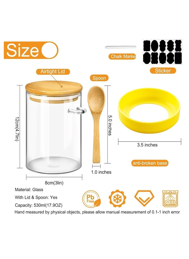 Glass Storage Jar (4 Pcs) with Bamboo Lids and bamboo Spoon, Airtight Food Jars Kitchen Food Storage Containers with Scoop For Serving Tea, Coffee, Flour, Sugar, Spice - 4pcs with Spoon