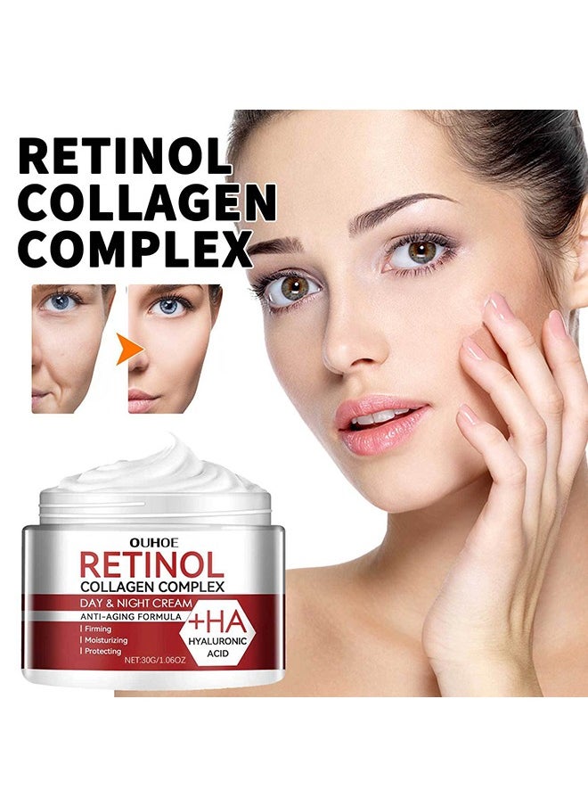 Retinol Collagen Complex Day & Night Cream, Anti Aging Cream With Hyaluronic Acid And Collagen, Wrinkle Removal Skin Firming Cream 30g