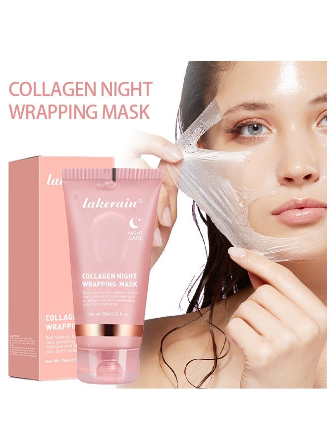 Collagen Night Wrapping Mask， for Skin Tone and Deep Nourishment Deeply Hydrates Skin Overnight Face Mask Collagen Mask Face Serum Deep Collagen Mask Overnight Collagen Face Mask 75ml