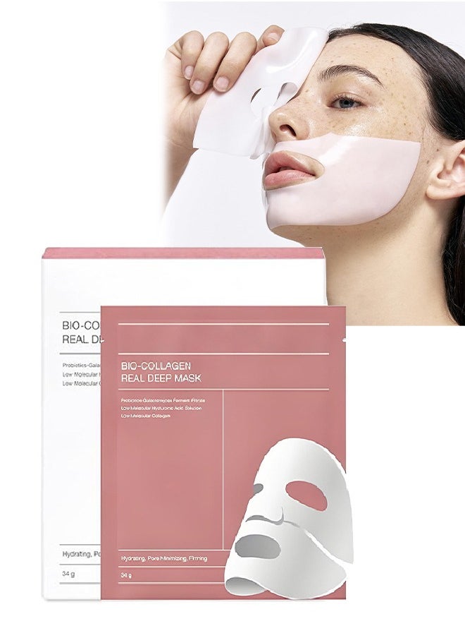 Bio-Collagen Real Deep Mask, Hydrating Overnight Hydrogel Mask, Pore Minimizing, Elasticity Improvement  4PCS