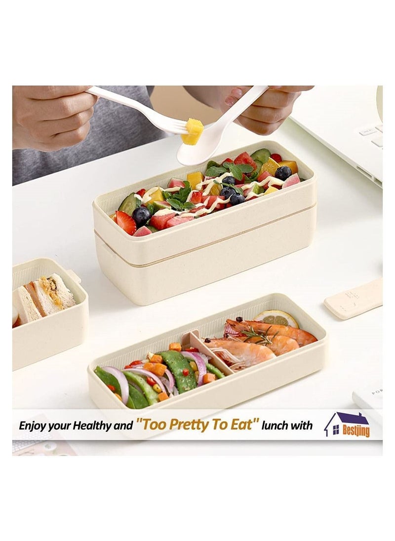 Lunch Box, Bento Box Container Stackable 3-in-1 Compartment, BPA Free Food Storage Containers for Healthy and Snacks, Great Ideal School Kids Office Adults, Built-in Utensils