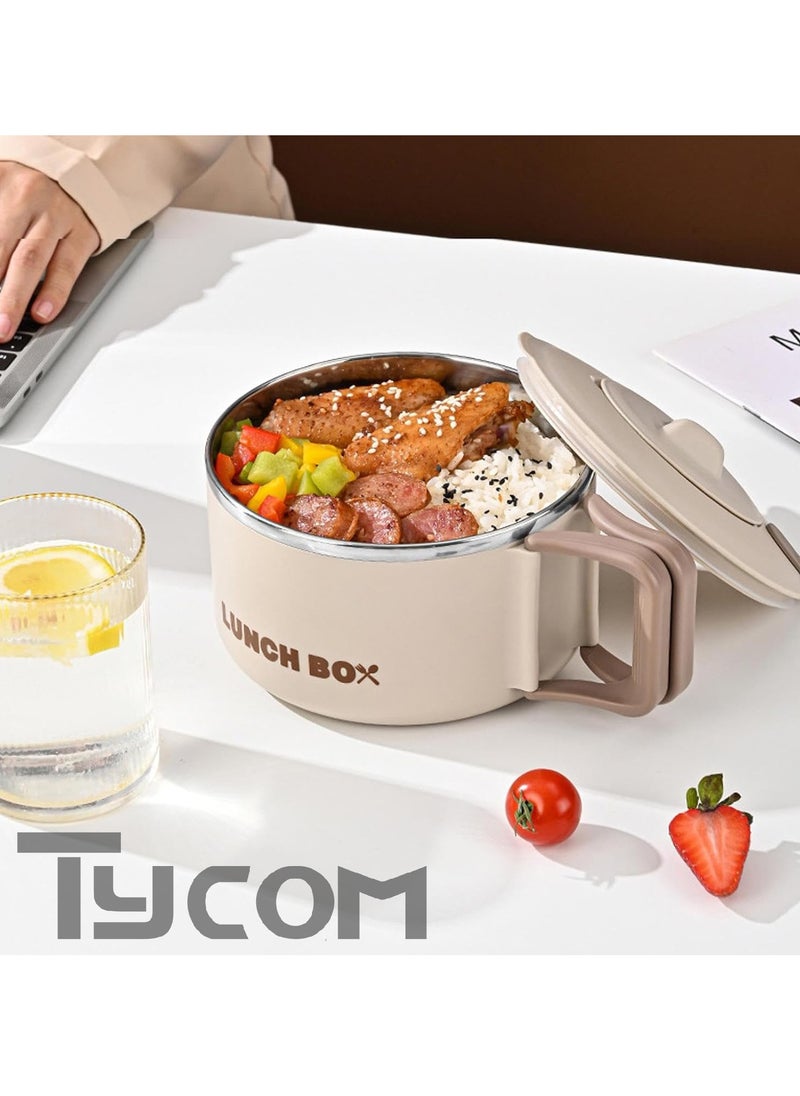 Stainless Steel Lunch Box for Kid School Insulated Bento Lunch Box Lunch Containers with Lids Foldable Handle Leakproof BFA Free Dishwasher Safe Round Beige.