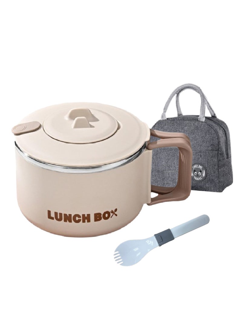 Stainless Steel Lunch Box for Kid School Insulated Bento Lunch Box Lunch Containers with Lids Foldable Handle Leakproof BFA Free Dishwasher Safe Round Beige.