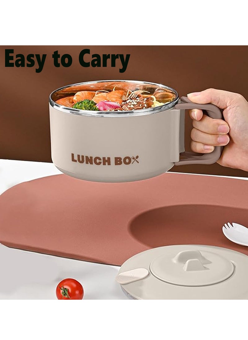 Stainless Steel Lunch Box for Kid School Insulated Bento Lunch Box Lunch Containers with Lids Foldable Handle Leakproof BFA Free Dishwasher Safe Round Beige.