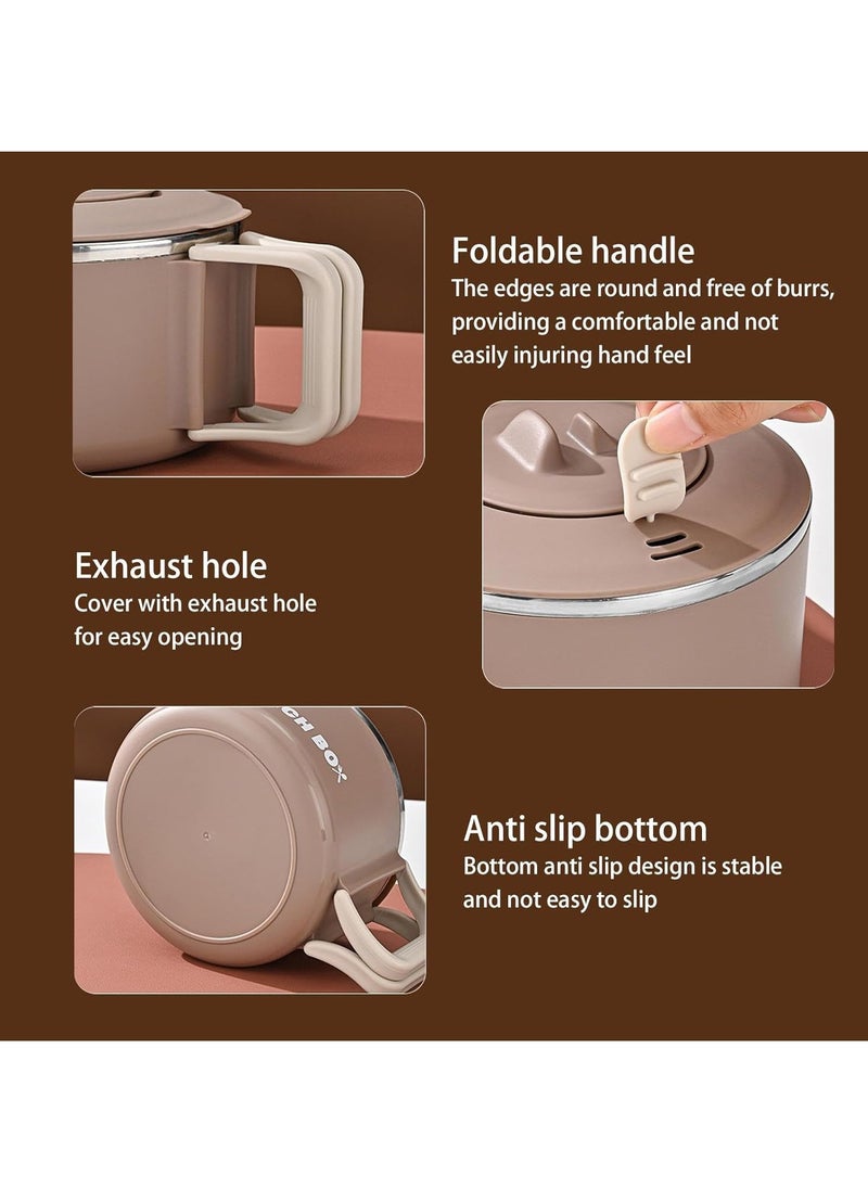 Stainless Steel Lunch Box for Kid School Insulated Bento Lunch Box Lunch Containers with Lids Foldable Handle Leakproof BFA Free Dishwasher Safe Round Brown.