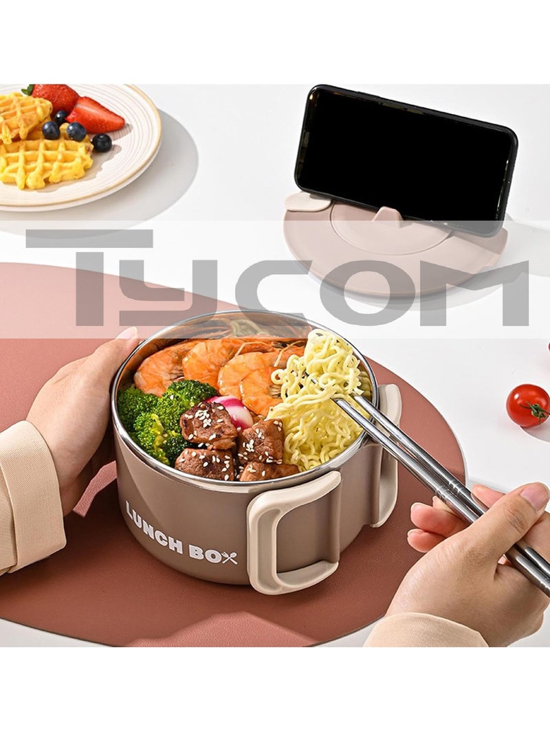 Stainless Steel Lunch Box for Kid School Insulated Bento Lunch Box Lunch Containers with Lids Foldable Handle Leakproof BFA Free Dishwasher Safe Round Brown.