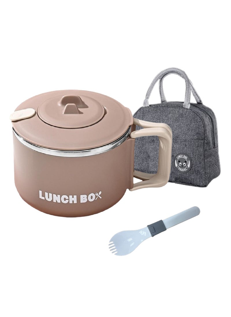 Stainless Steel Lunch Box for Kid School Insulated Bento Lunch Box Lunch Containers with Lids Foldable Handle Leakproof BFA Free Dishwasher Safe Round Brown.