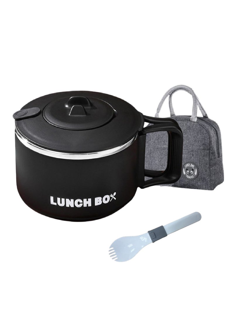 Stainless Steel Lunch Box for Kid School Insulated Bento Lunch Box Lunch Containers with Lids Foldable Handle Leakproof BFA Free Dishwasher Safe Round Black.