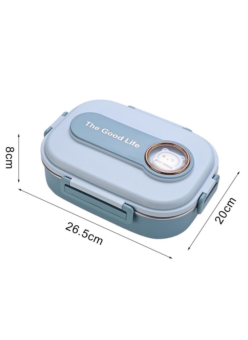 Stainless Steel Lunch Box for Kid School Insulated Bento Lunch Box 4 Compartment Divided Lunch Containers with Lids Leakproof BFA Free Dishwasher Safe Bear Blue.