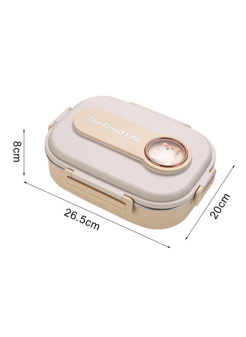 Stainless Steel Lunch Box for Kid School Insulated Bento Lunch Box 4 Compartment Divided Lunch Containers with Lids Leakproof BFA Free Dishwasher Safe Dog Beige.