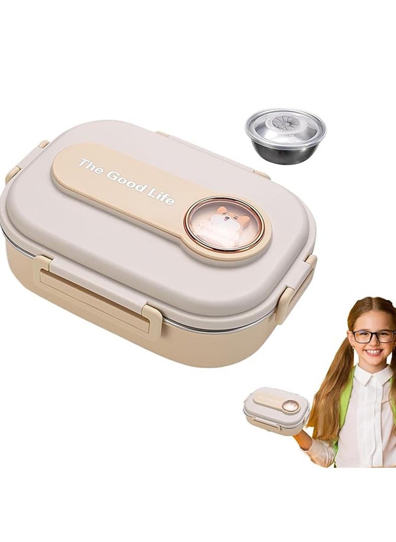 Stainless Steel Lunch Box for Kid School Insulated Bento Lunch Box 4 Compartment Divided Lunch Containers with Lids Leakproof BFA Free Dishwasher Safe Dog Beige.