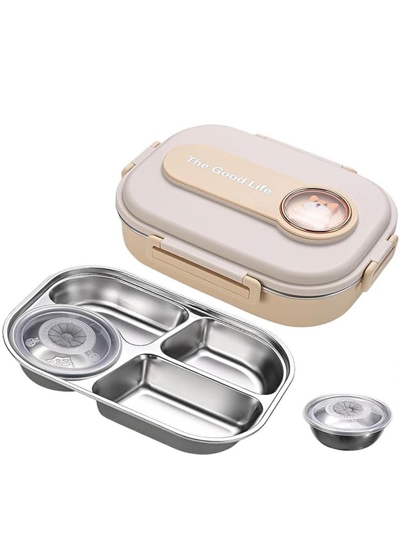 Stainless Steel Lunch Box for Kid School Insulated Bento Lunch Box 4 Compartment Divided Lunch Containers with Lids Leakproof BFA Free Dishwasher Safe Dog Beige.