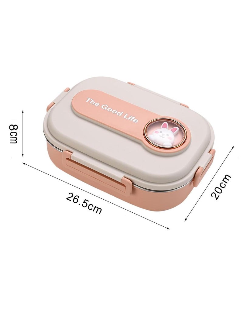 Stainless Steel Lunch Box for Kid School Insulated Bento Lunch Box 4 Compartment Divided Lunch Containers with Lids Leakproof BFA Free Dishwasher Safe Rabit Pink.