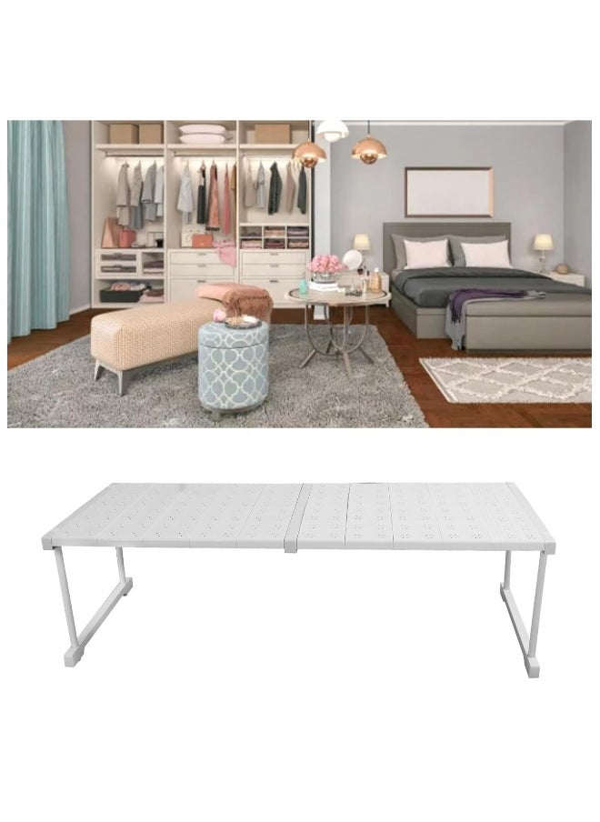 Wardrobe Tension Rack and Rod Extendable Adjustable Storage Shelf Separator Cabinet Divider Wardrobe Shoe Wardrobe Organizer DIY Bedroom (42cm Wide, Adjustable Length 87-108cm)
