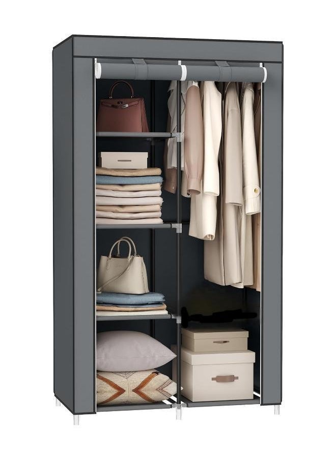 Portable Closet, Clothes Storage Organizer with 6 Shelves, 1 Clothes Hanging Rail, Non-Woven Fabric Closet, Metal Frame, 41.3 x 17.7 x 66.1 Inches, Grey