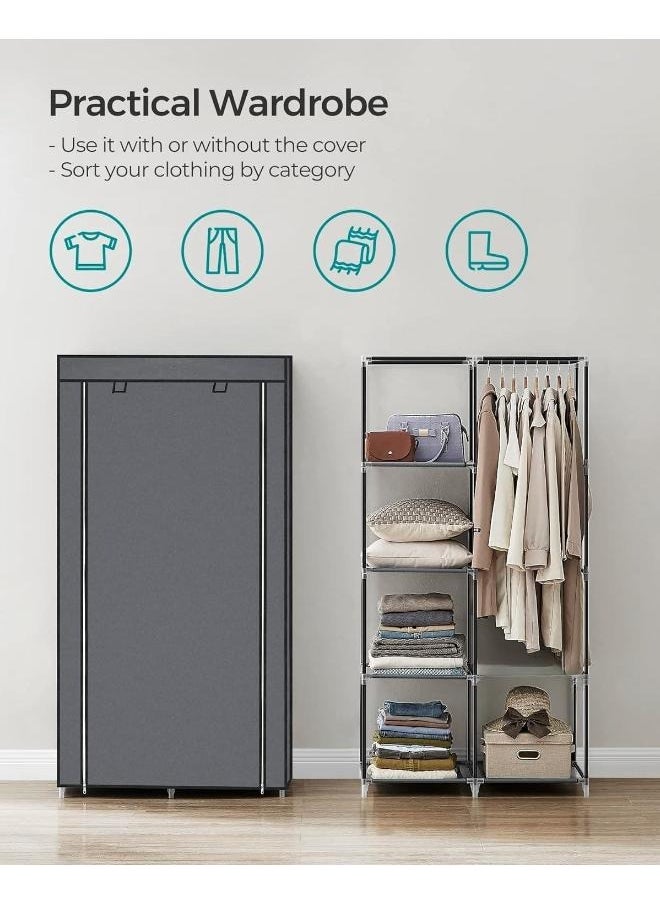 Portable Closet, Clothes Storage Organizer with 6 Shelves, 1 Clothes Hanging Rail, Non-Woven Fabric Closet, Metal Frame, 41.3 x 17.7 x 66.1 Inches, Grey