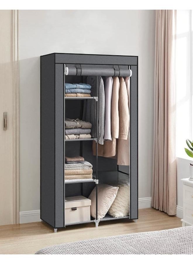 Portable Closet, Clothes Storage Organizer with 6 Shelves, 1 Clothes Hanging Rail, Non-Woven Fabric Closet, Metal Frame, 41.3 x 17.7 x 66.1 Inches, Grey