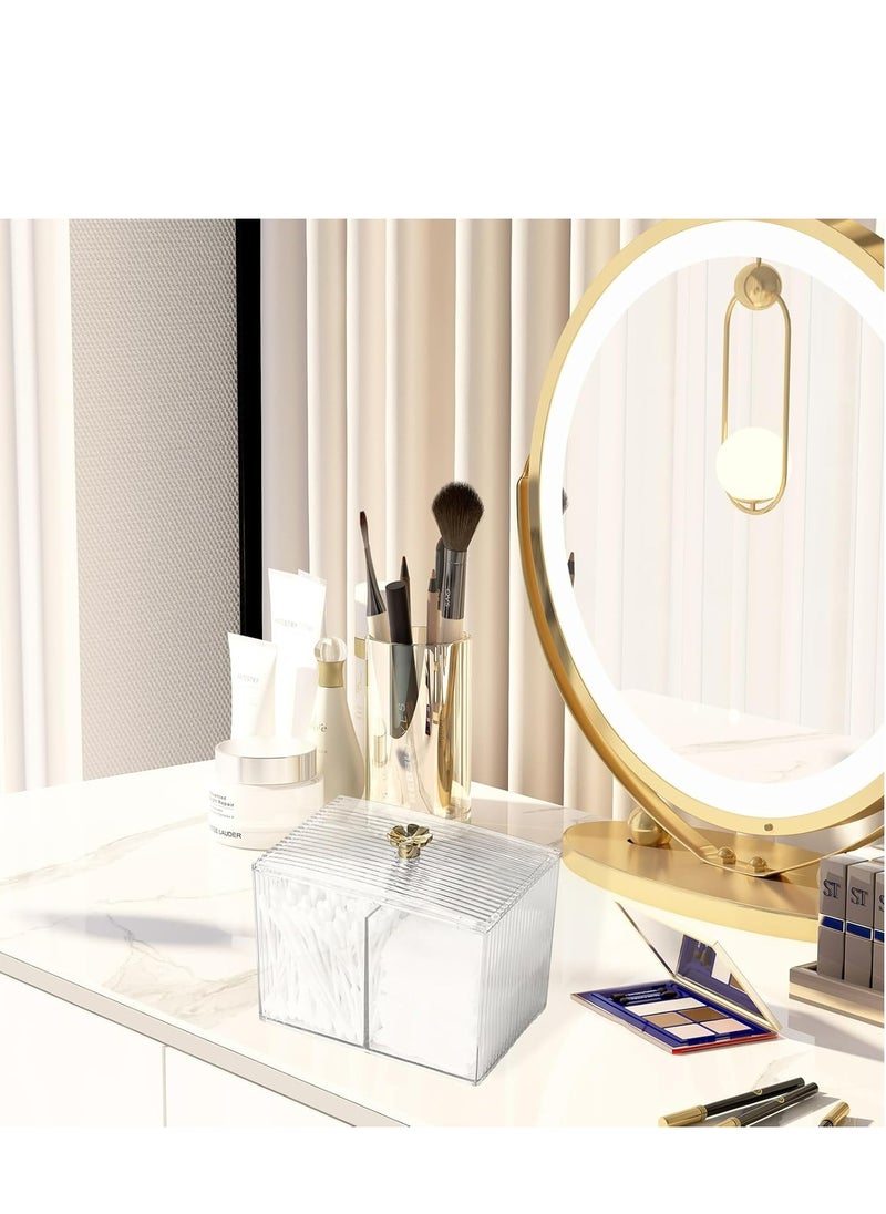 Cotton Pad Holder & Cotton Bud Dispenser – Transparent Organizer with Lid for Dressing Table (13 x 8 x 9cm)