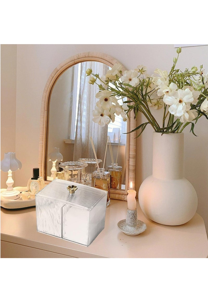 Cotton Pad Holder & Cotton Bud Dispenser – Transparent Organizer with Lid for Dressing Table (13 x 8 x 9cm)