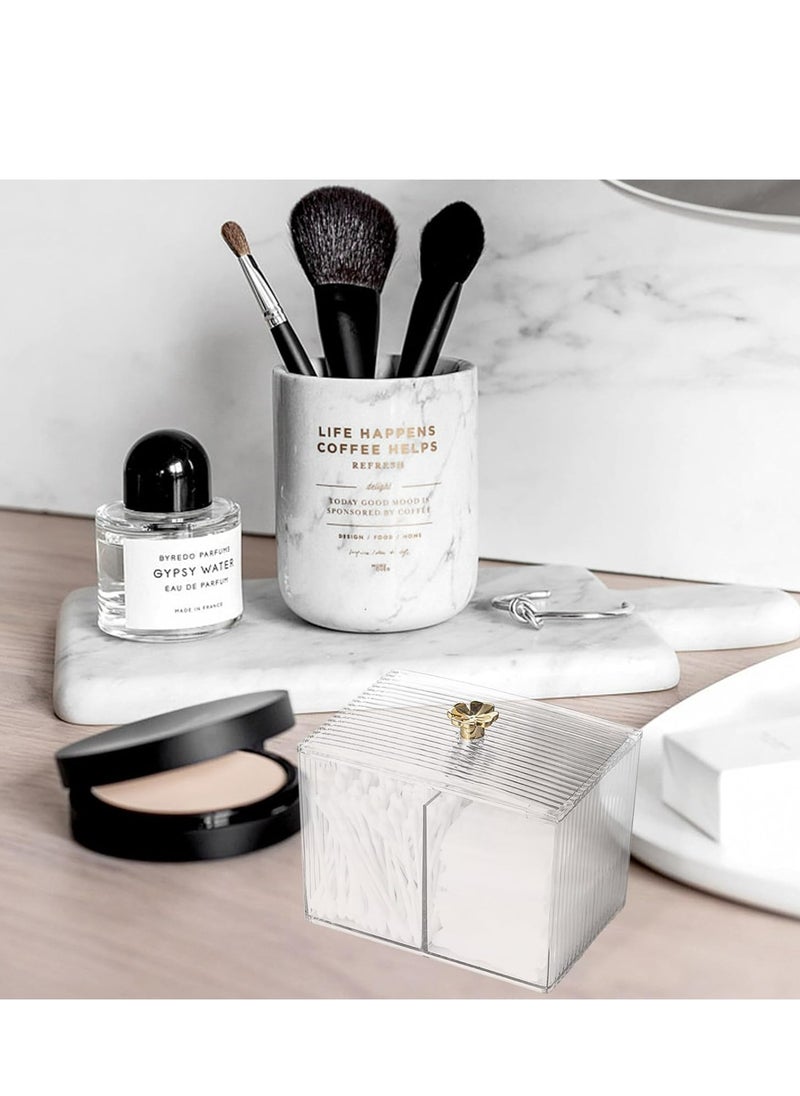 Cotton Pad Holder & Cotton Bud Dispenser – Transparent Organizer with Lid for Dressing Table (13 x 8 x 9cm)