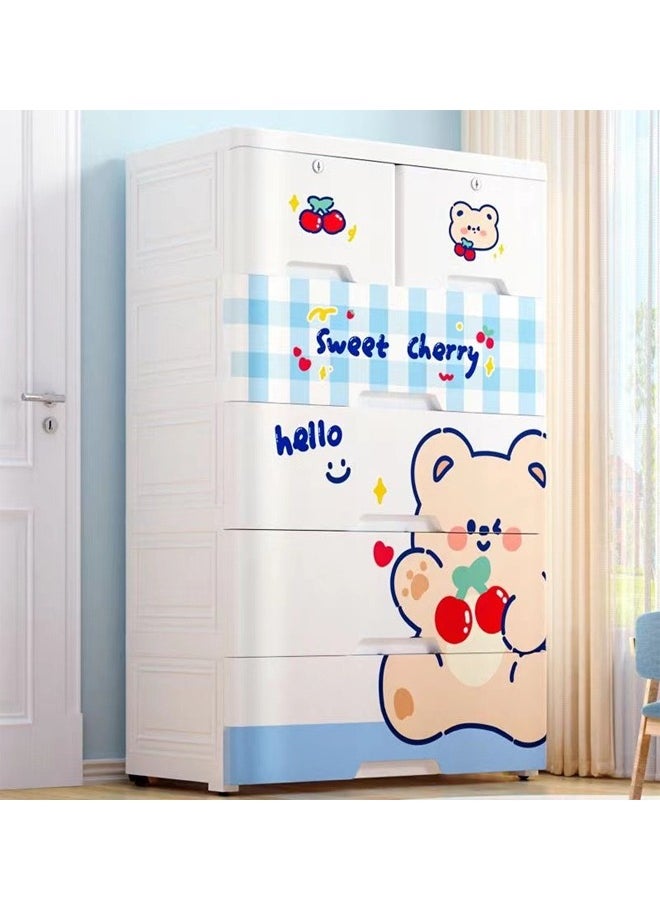 Cute Bear Multi-Layer Plastic Storage Drawer Cabinet for Kids - Sweet Cherry Design, 113 x 65 x 38 cm