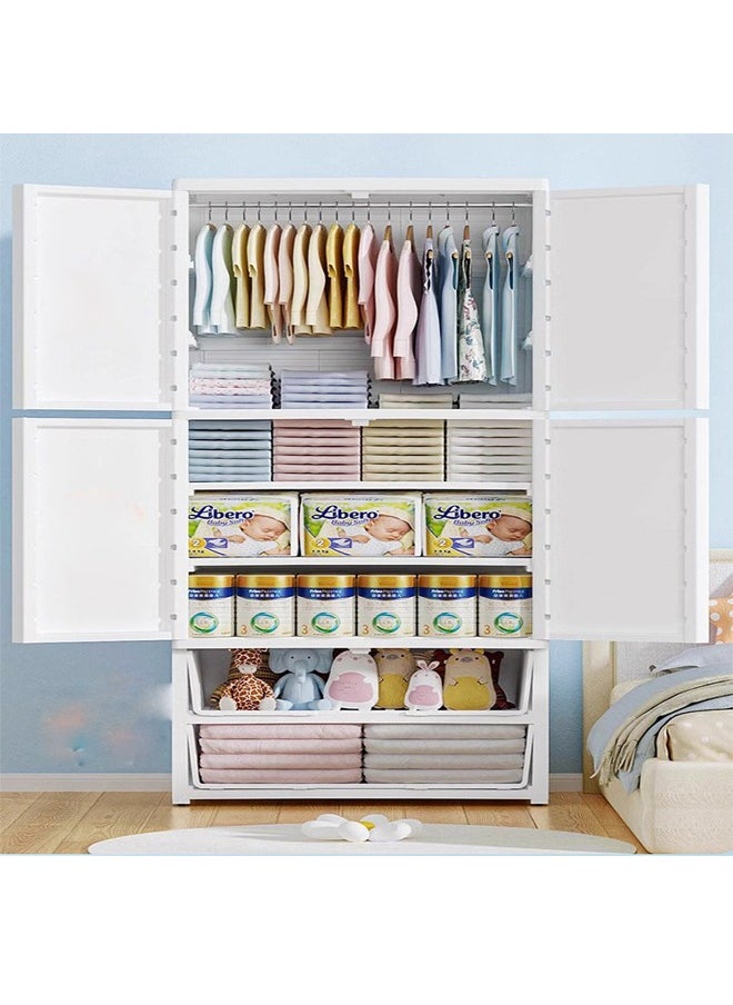 Penguin-Themed Wardrobe Cabinet with Hanging Space and Drawers - Sunny Day Design, 113 x 60 x 38 cm