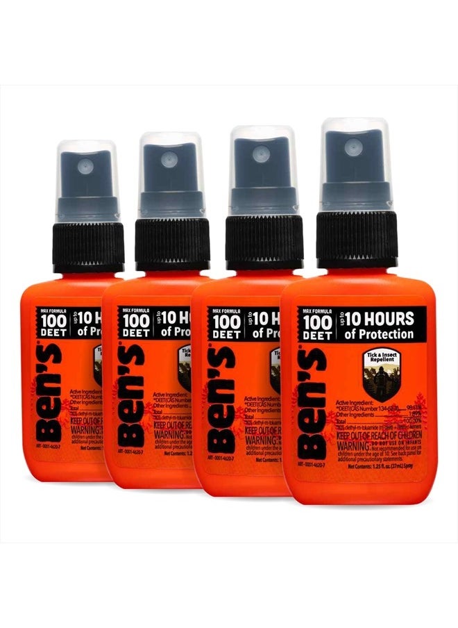 100 Tick & Insect Repellent - Alcohol-Free DEET Insect Repellent Pump Spray - Offers 10 Hours of Protection for Adults & Children - 1.25 fl oz (Pack of 4)