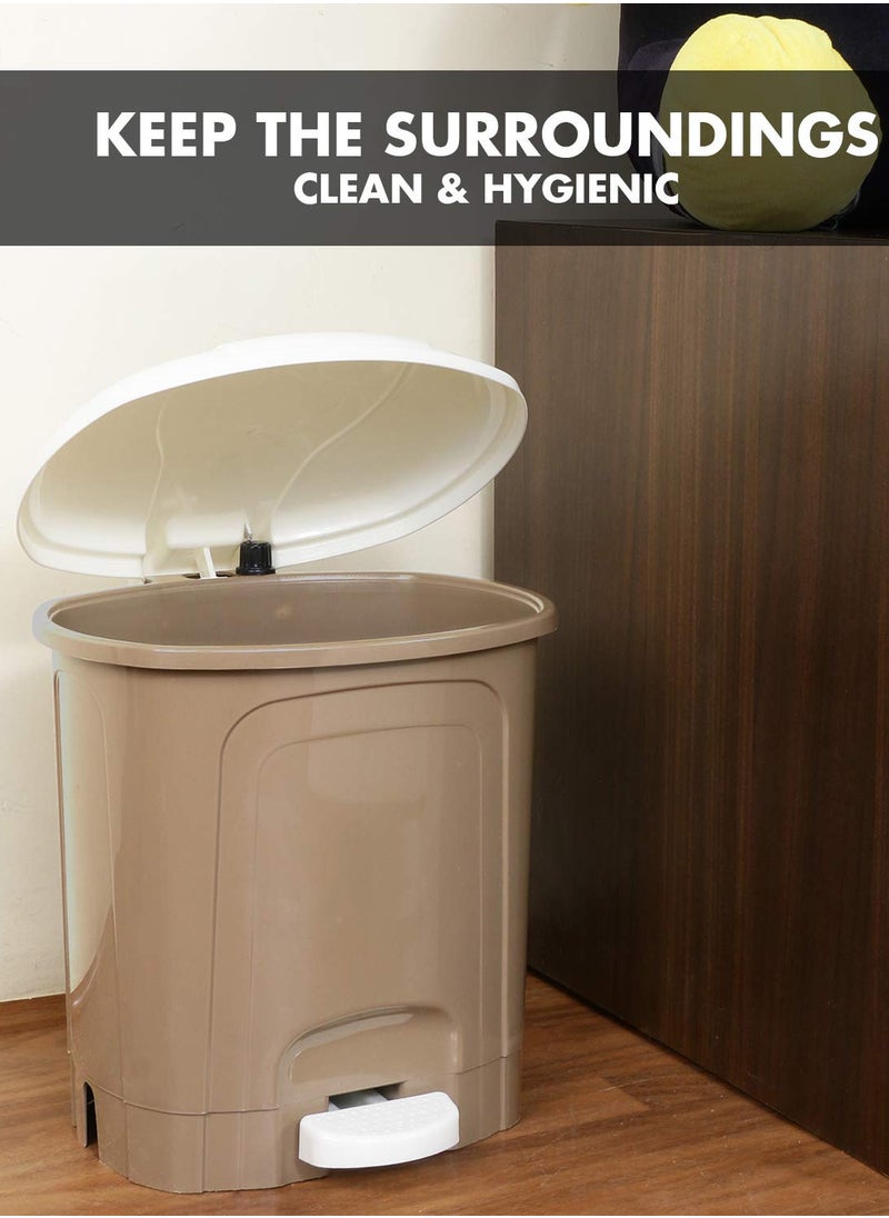 10 Liters Plastic Pedal Dustbin Go Clean/Medium Size Trash Can/Garbage Waste Bin with Lid for Home Kitchen Office Bathroom & Washroom – Brown