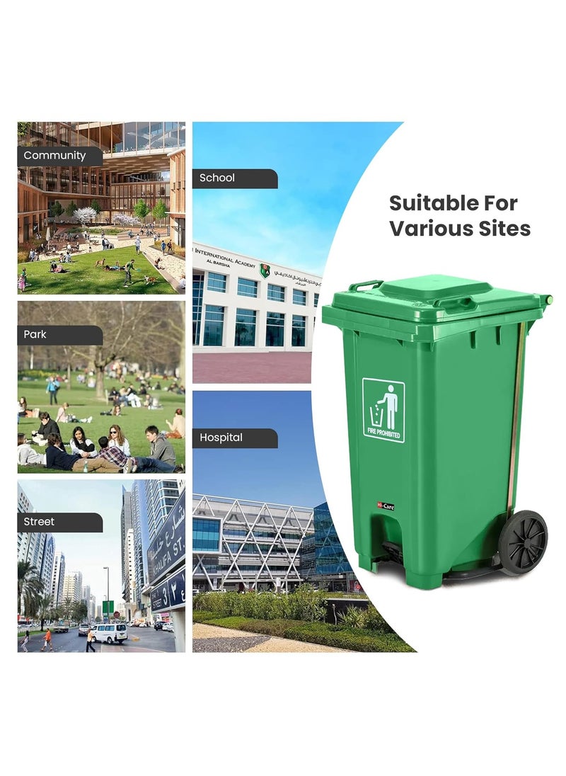 Hi-Care Plastic Garbage Bin 240 Litre with wheel and pedal - Heavy Duty Kitchen DustBin Outdoor Recycle Trash Can Large Industrial Waste bin Trash bin - Green (Center Pedal)