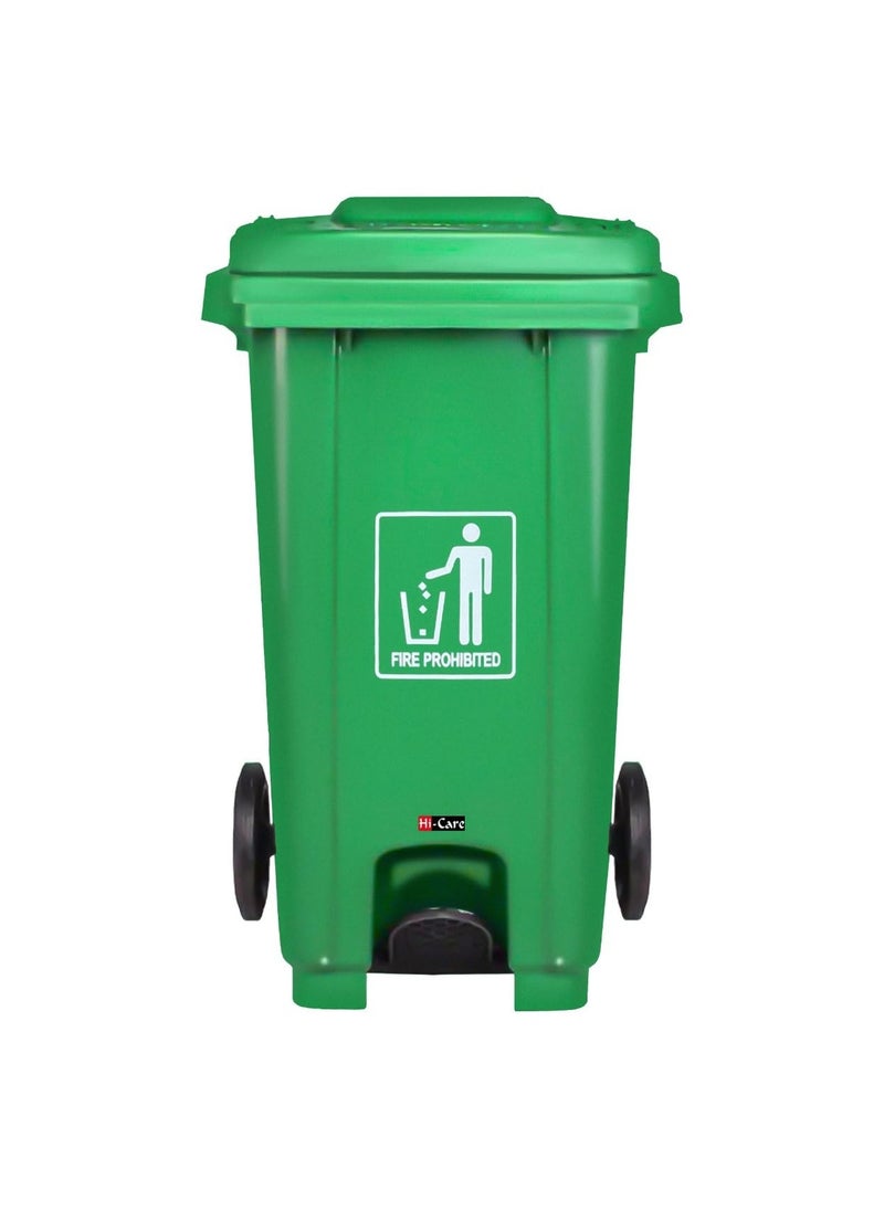 Hi-Care Plastic Garbage Bin 240 Litre with wheel and pedal - Heavy Duty Kitchen DustBin Outdoor Recycle Trash Can Large Industrial Waste bin Trash bin - Green (Center Pedal)