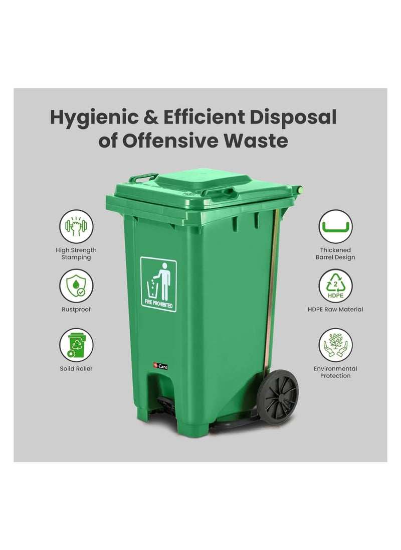 Hi-Care Plastic Garbage Bin 240 Litre with wheel and pedal - Heavy Duty Kitchen DustBin Outdoor Recycle Trash Can Large Industrial Waste bin Trash bin - Green (Center Pedal)