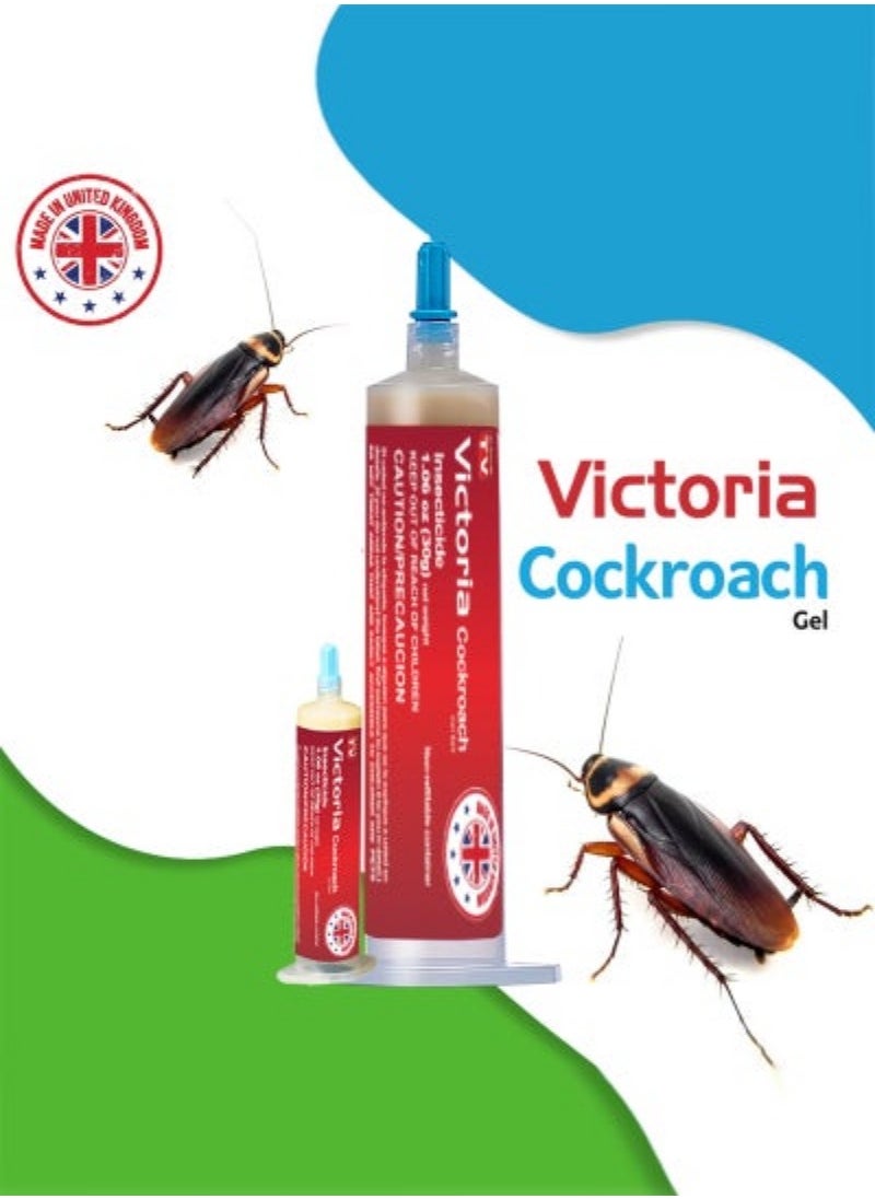 Victoria Cockroach Gel Bait, 2Tubes x 30grams, 2 Plunger and 2 Tips, German Roach Insect Pest Control, Indoor and Outdoor Use, Roach Killer Gel