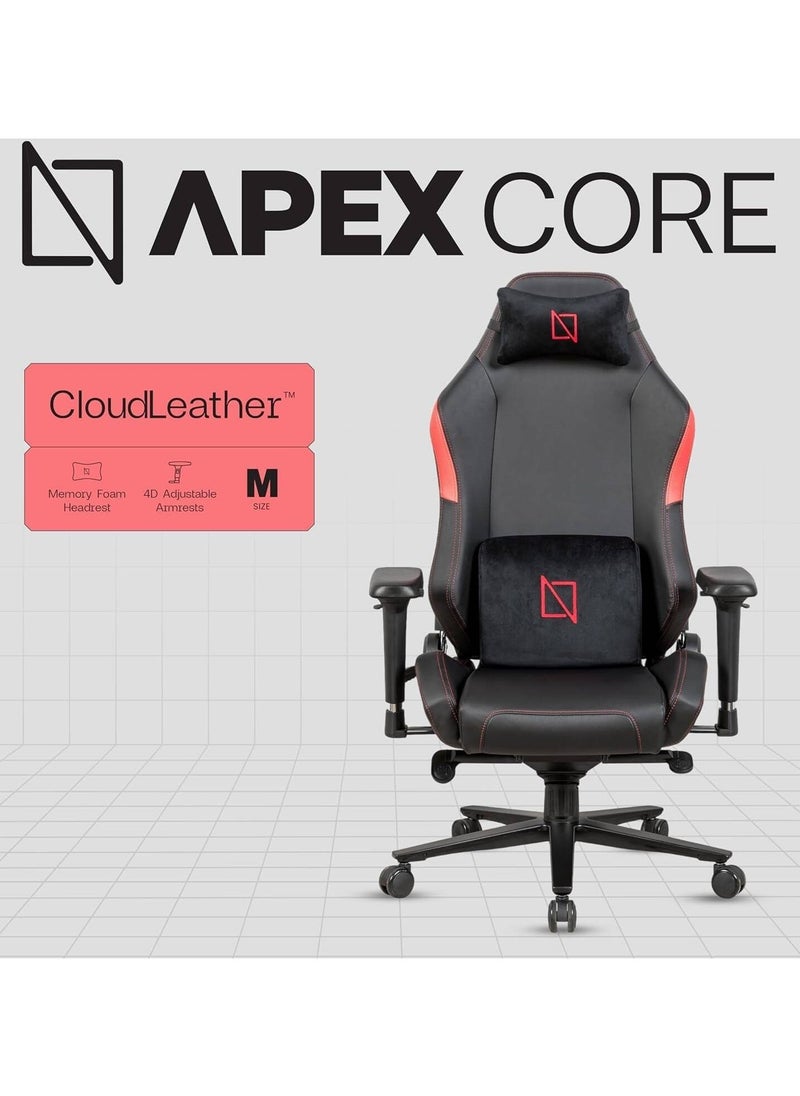 APEX CORE, Ergonomic Gaming Chair With Lumbar Support And Memory Foam Headrest Pillow, Breathable Fabric, 4D Armrest, Cloud Leather, Red | APEXCR-CL-RED