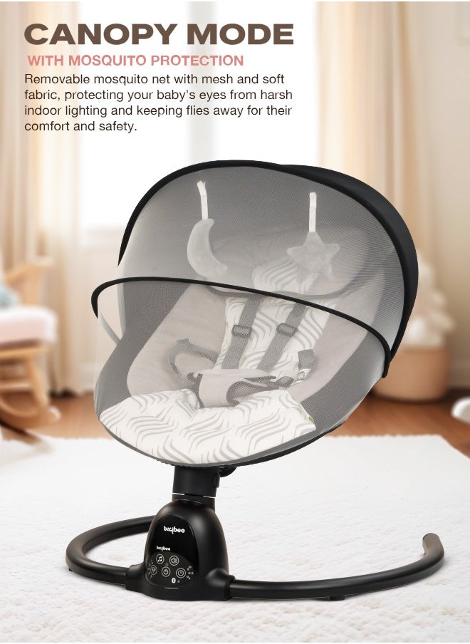 Baybee Automatic Electric Baby Swing Cradle for Baby with Adjustable Swing Speed, Recline & Soothing Music, Baby Rocker with Mosquito Net, Safety Belt & Hanging Toys, Electric Swing for Baby Black