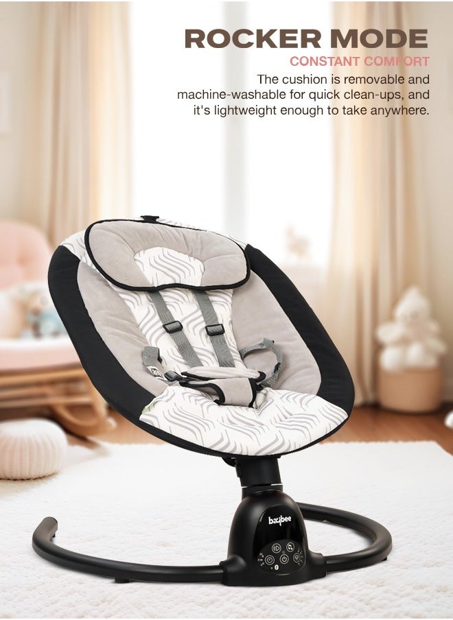 Baybee Automatic Electric Baby Swing Cradle for Baby with Adjustable Swing Speed, Recline & Soothing Music, Baby Rocker with Mosquito Net, Safety Belt & Hanging Toys, Electric Swing for Baby Black