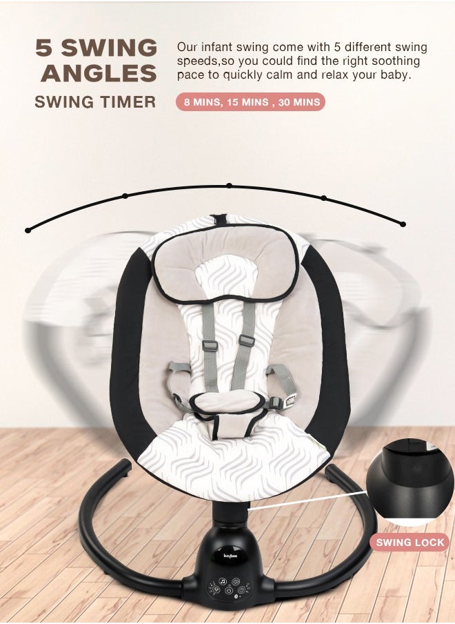 Baybee Automatic Electric Baby Swing Cradle for Baby with Adjustable Swing Speed, Recline & Soothing Music, Baby Rocker with Mosquito Net, Safety Belt & Hanging Toys, Electric Swing for Baby Black