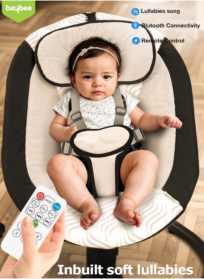 Baybee Automatic Electric Baby Swing Cradle for Baby with Adjustable Swing Speed, Recline & Soothing Music, Baby Rocker with Mosquito Net, Safety Belt & Hanging Toys, Electric Swing for Baby Black