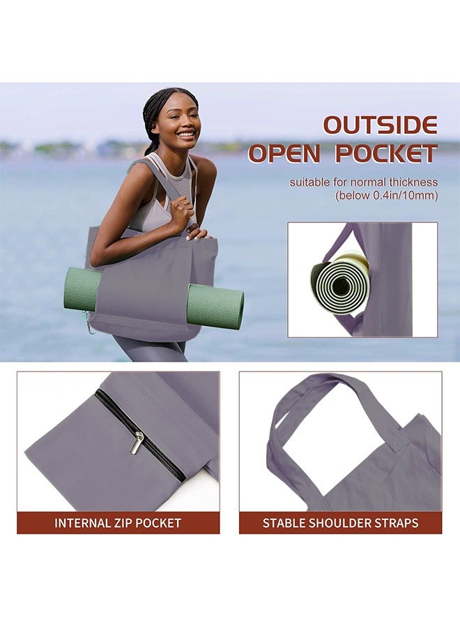 Yoga Mat Bag, Pilates Yoga Tote Bag with Mat Carrier Pocket, Easy to Carry Canvas Shoulder Bag for Gym, Office, Travel, Beach, Workout, Sports, Grey