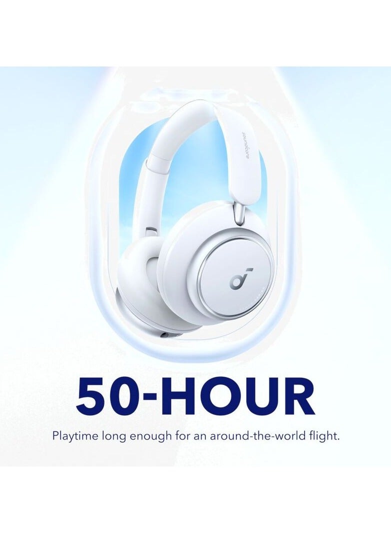 Space Q45 Adaptive Active Noise Cancelling Headphones Reduce Noise by Up to 98% 50H Playtime App Control Wireless Audio Comfortable Fit Clear Calls White