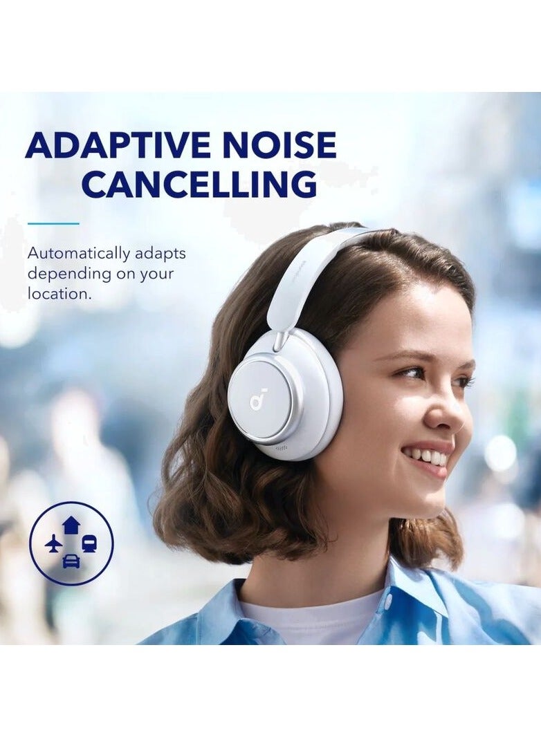 Space Q45 Adaptive Active Noise Cancelling Headphones Reduce Noise by Up to 98% 50H Playtime App Control Wireless Audio Comfortable Fit Clear Calls White