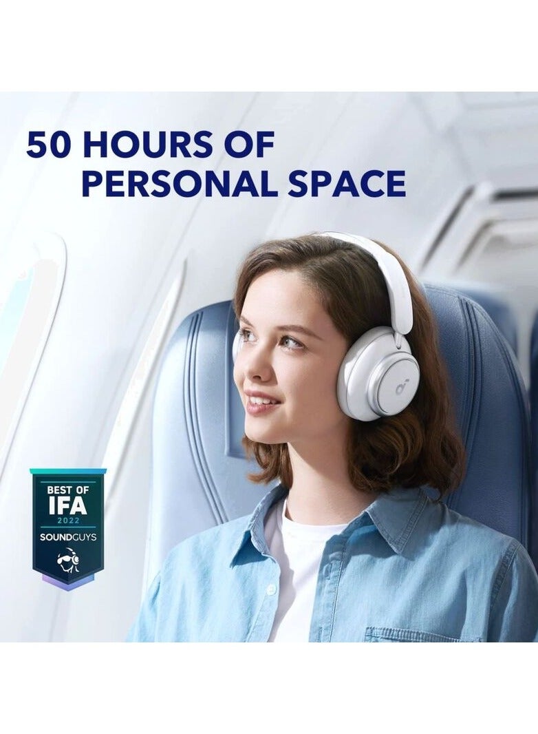 Space Q45 Adaptive Active Noise Cancelling Headphones Reduce Noise by Up to 98% 50H Playtime App Control Wireless Audio Comfortable Fit Clear Calls White