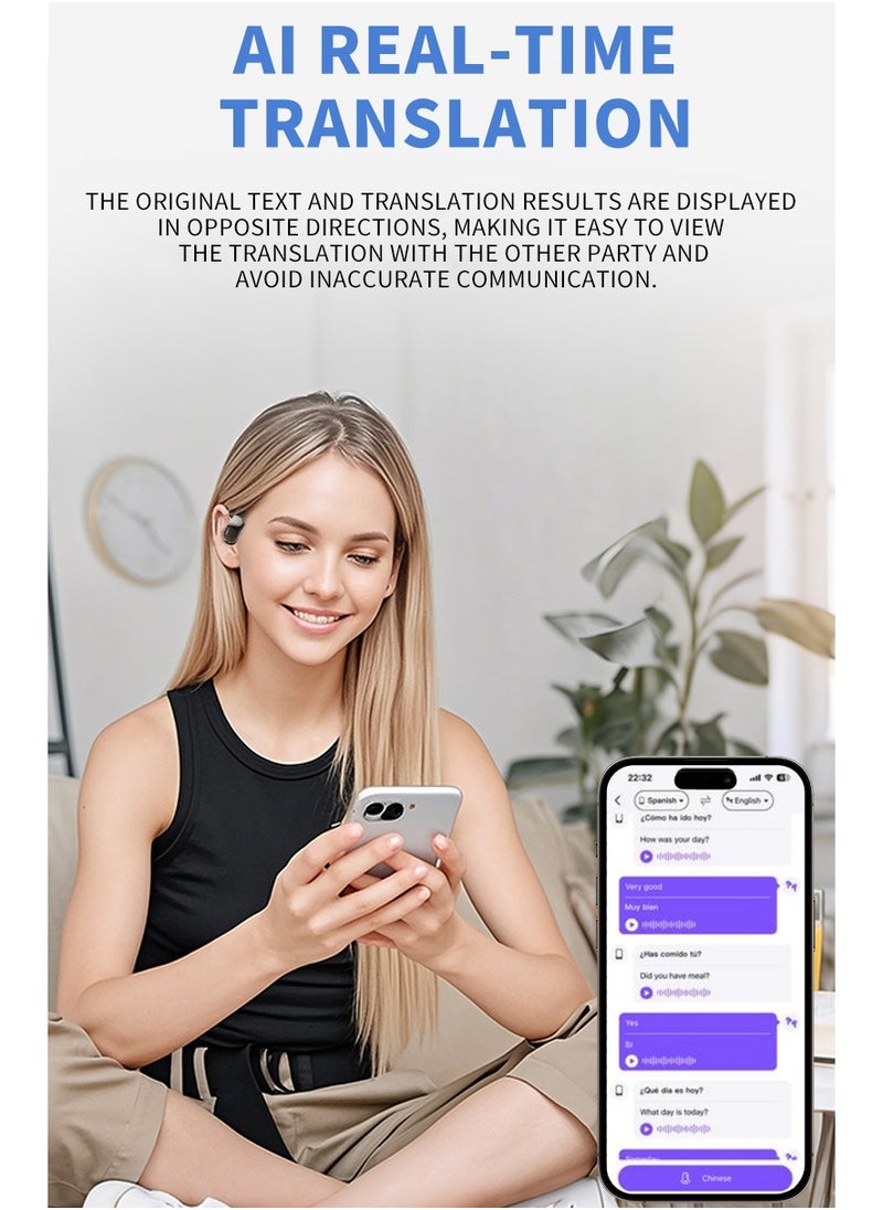 Intelligent Real-Time Translation Wireless Bluetooth Earbuds, HIFI Sound Quality, Ultra-Long Battery Life, Bluetooth 5.4, 150+ Languages Supported, 5-7 Hours Playtime, 60+ Days Standby, Comfortable Silicone Design, UVC Sterilization with 99.9% Effectiveness