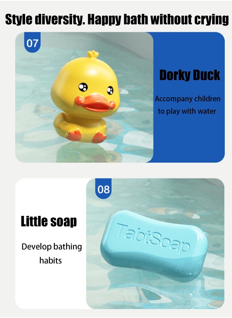 Adorable 8-Piece Little Yellow Duck Bath Toy Set for Kids – Made from Safe, Non-Toxic ABS Material for Smooth and Gentle Skin – Perfect for Splashing and Playing in the Tub or Pool, Encouraging Fun