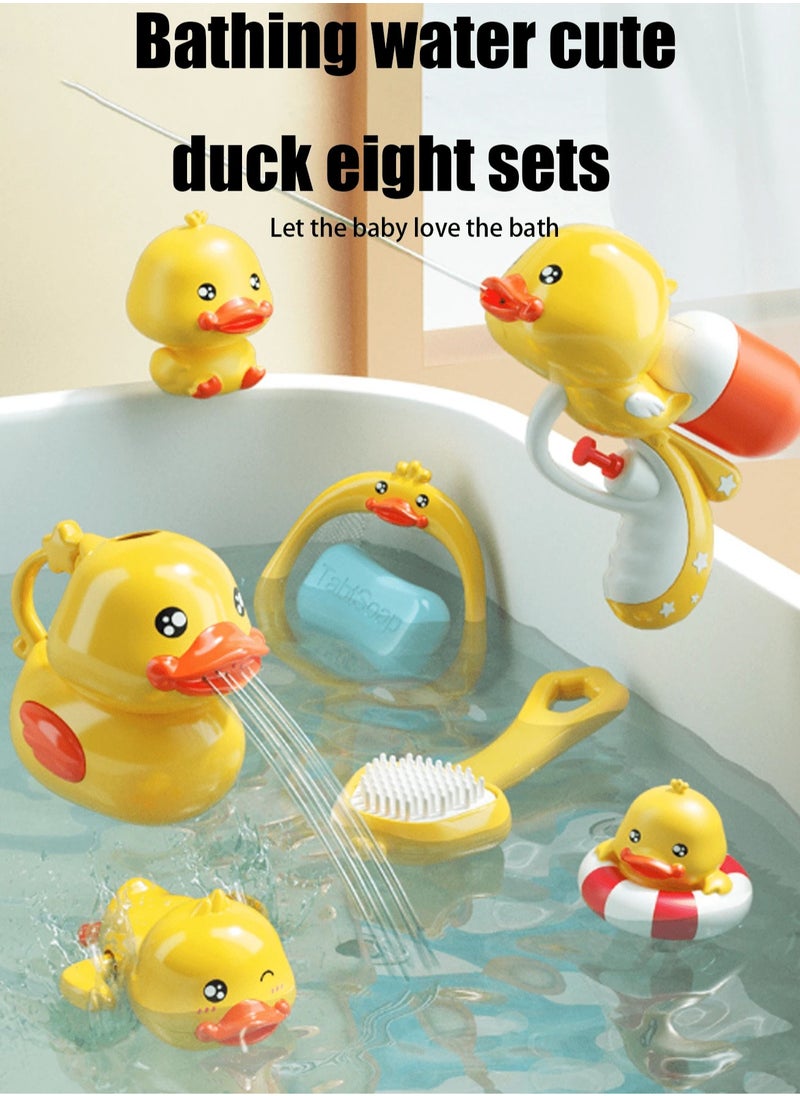 Adorable 8-Piece Little Yellow Duck Bath Toy Set for Kids – Made from Safe, Non-Toxic ABS Material for Smooth and Gentle Skin – Perfect for Splashing and Playing in the Tub or Pool, Encouraging Fun