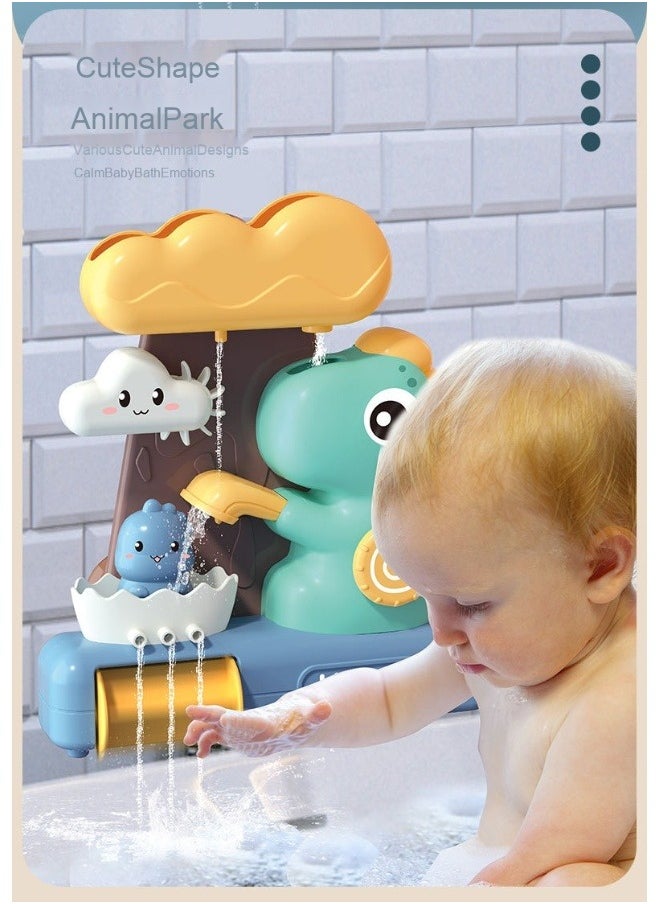 5Piece Bath Toy Set Dinosaur Waterfall Cartoon Shark Fishing Net with 3-Piece Silicone Fish Toys Mechanical Mold Free Bath Time Toy Bathroom Wall Bathtub Tub Shower Gift